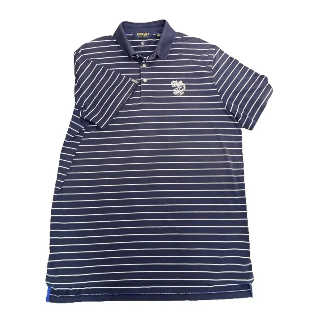 Polo Ralph Lauren Shirt Men L Moisture Wicking Blue Stripe Turnberry Golf Club